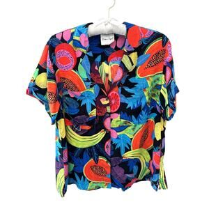ANTHROPOLOGIE x Orane Sigal Tropical Fruit Button Front Colorful Shirt Top Small